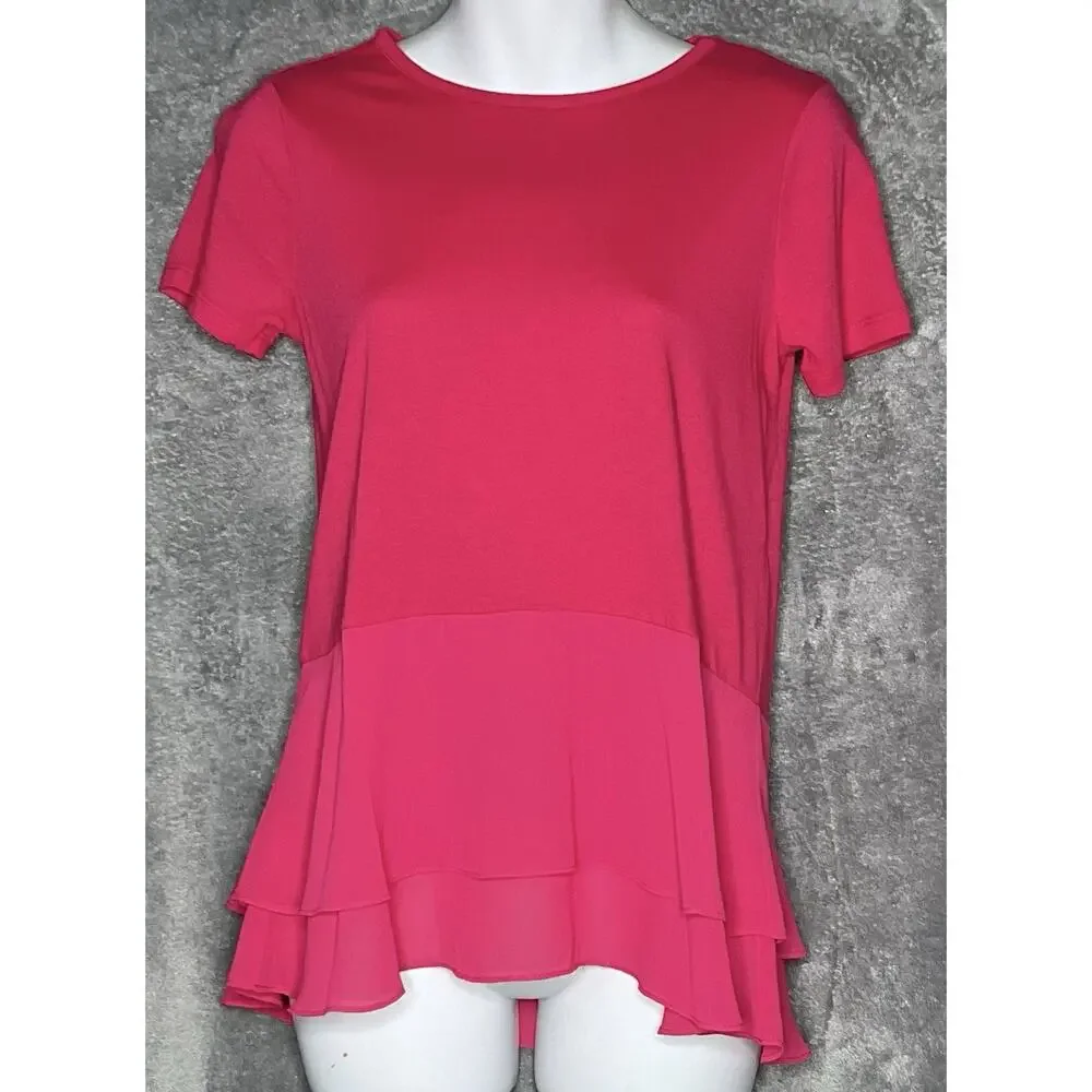Michael Kors Womens Deep Pink Size P Layered Ruffle Hem Top New W/ Tags